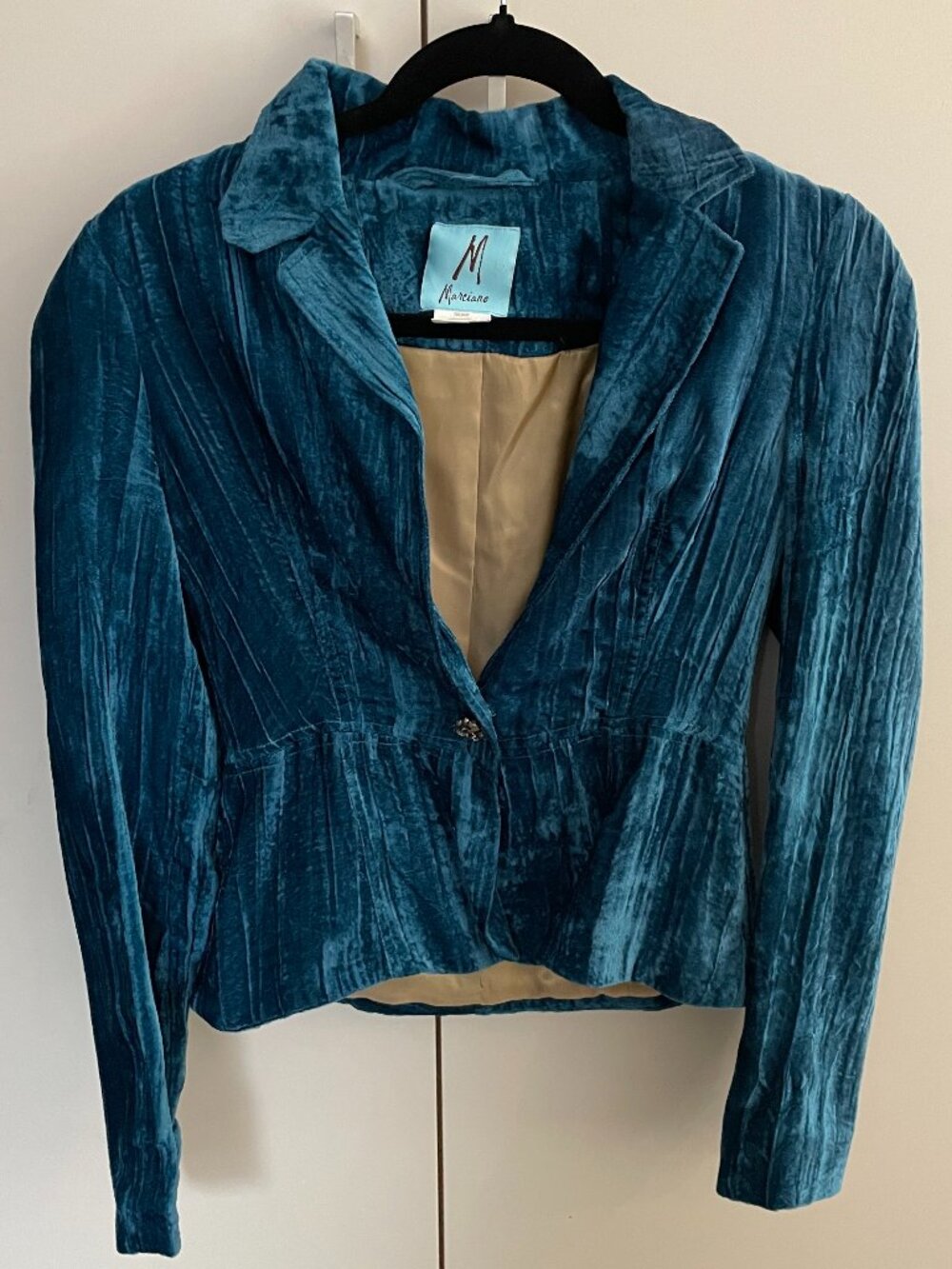 Stunning Marciano Woman's Teal Turquoise Crushed Velvet Blazer-Size 2